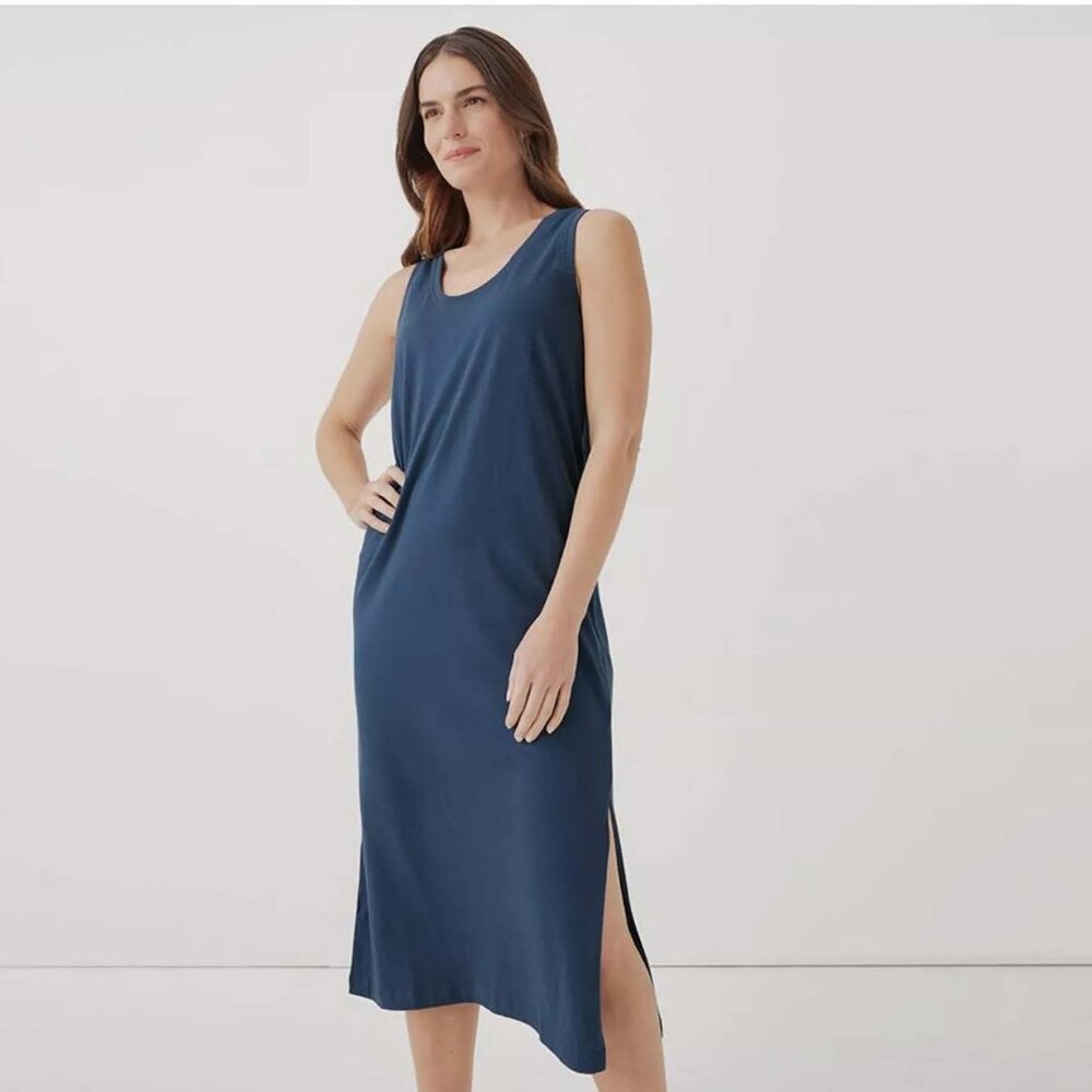 PACT Organic Cotton Softspun Tank Midi Dress in French Navy - M